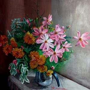 Çaydanlıkta çiçekler 95x95 cm